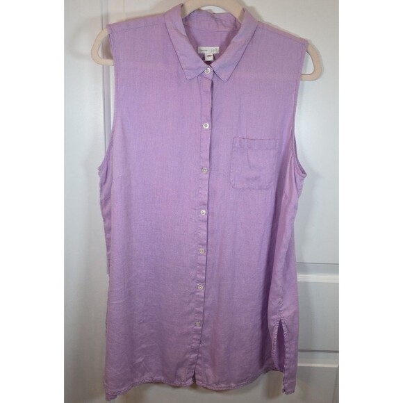 J JILL 100% Linen Light Purple Button Down Shirt Blouse Sz L Relaxed Lagenlook - Picture 1 of 7